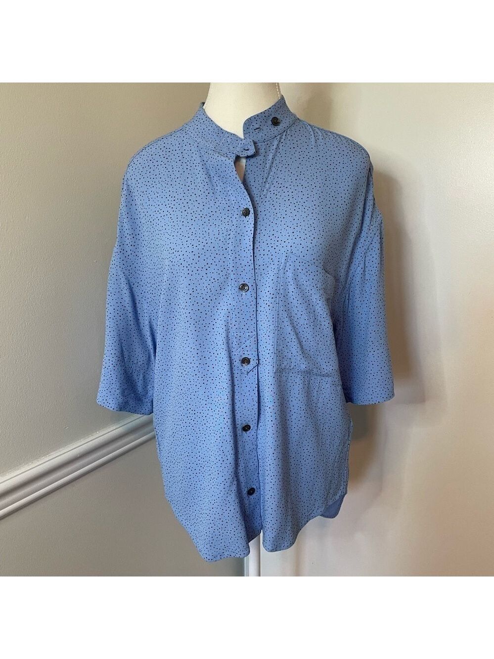 Equipment Polka Dot Band Collar Blouse S